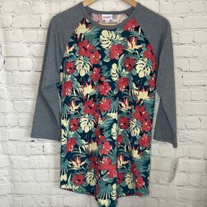 Lularoe Women’s 3/4 Length Gray Floral Shirt Top size Medium